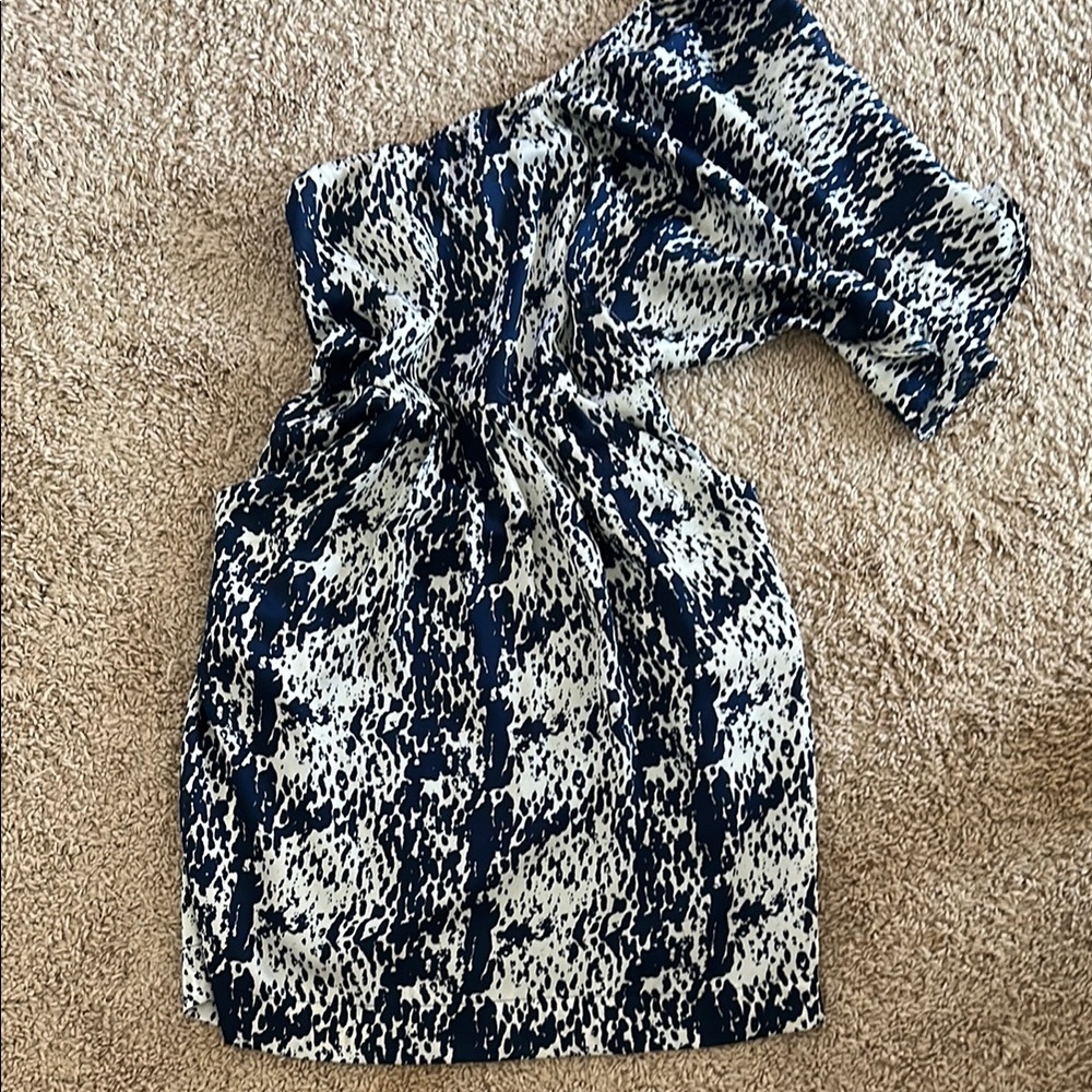 Collective Concepts Blue and White One Shoulder Dress